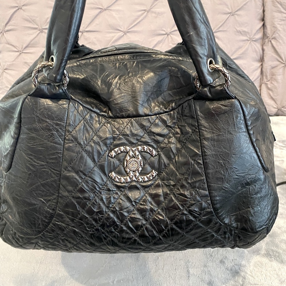 Chanel black lamb skin tote